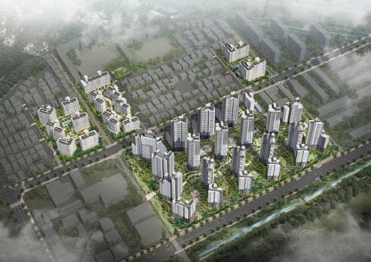 대우건설이 26일 후분양 1호인 과천 푸르지오 써밋 견본주택을 열고 분양에 들어간다. 과천 푸르지오 써밋 조감도. 대우건설 제공